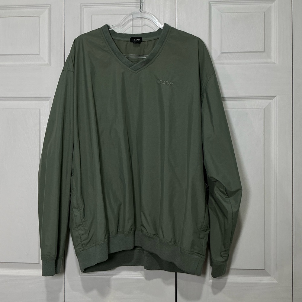 🤎 Izod Golf Men’s Olive Green V-neck Pullover Windbreaker - XL (01129)